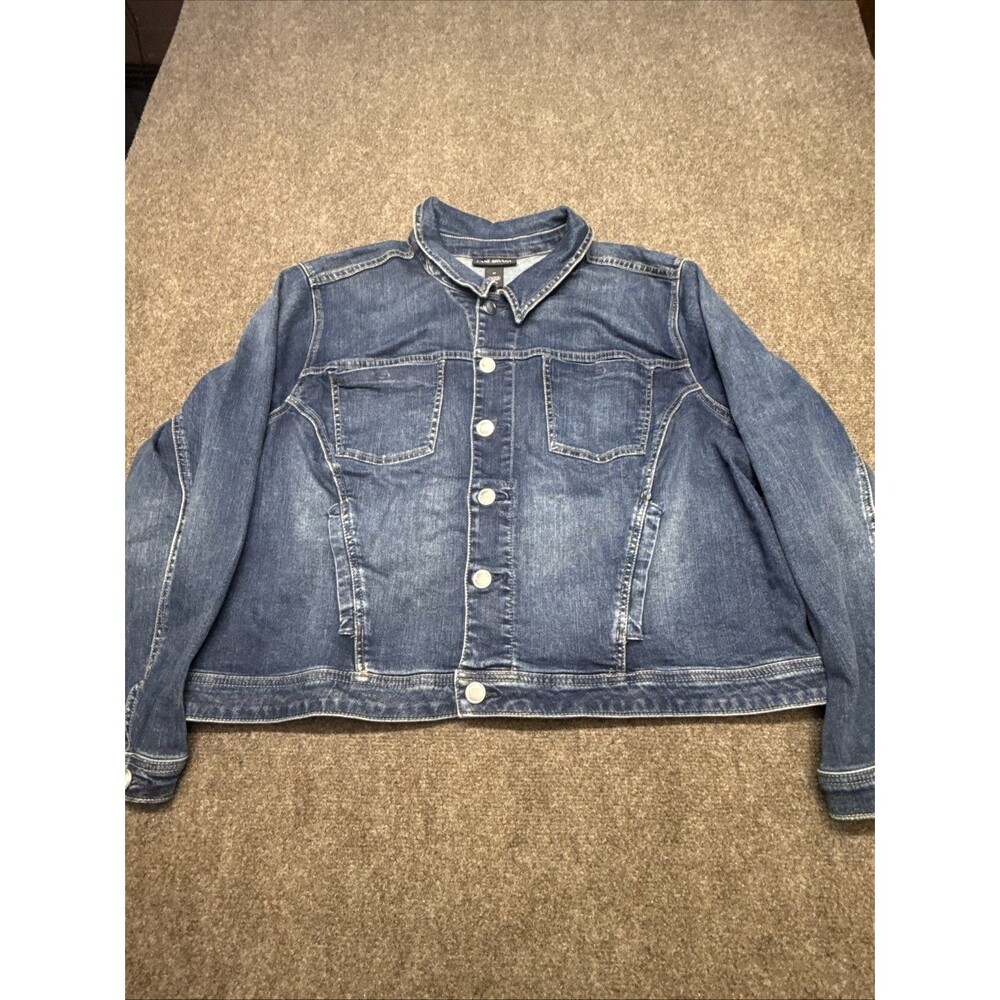 Lane Bryant Blue Denim Jean Jacket Womens 24 Stretch Lightly Distressed Pockets